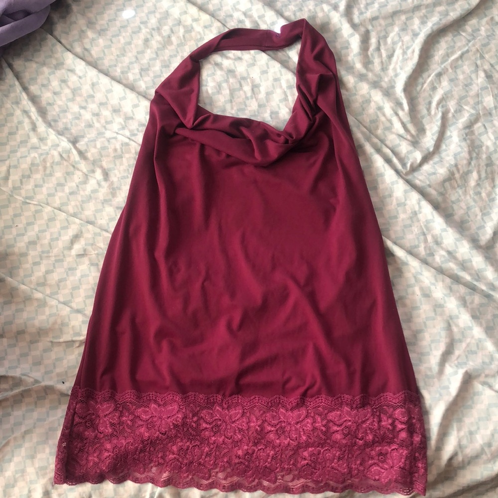 Elegant Burgundy Halter Top with Lace Trim